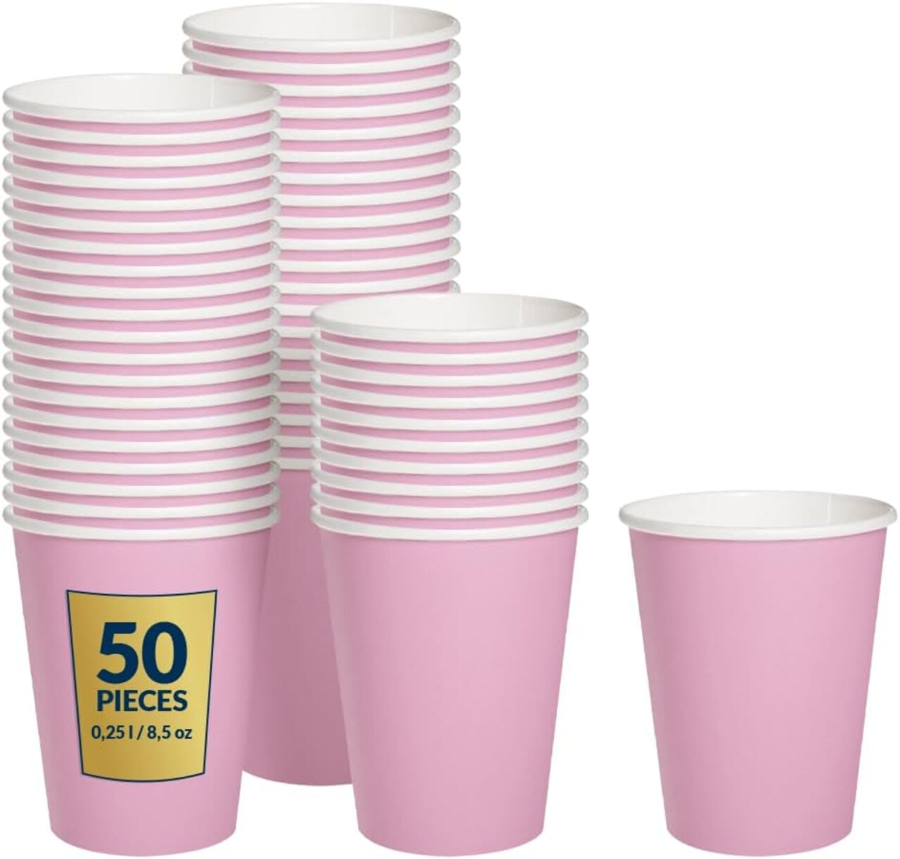 Baby Pink Disposable Paper Cups (8,5 oz, 50-Pack), Hot & Cold Paper Coffee Cups, Drinking Cups for Baby Shower, Gender Reveal Party, Baptism, Garden Party, Picnic